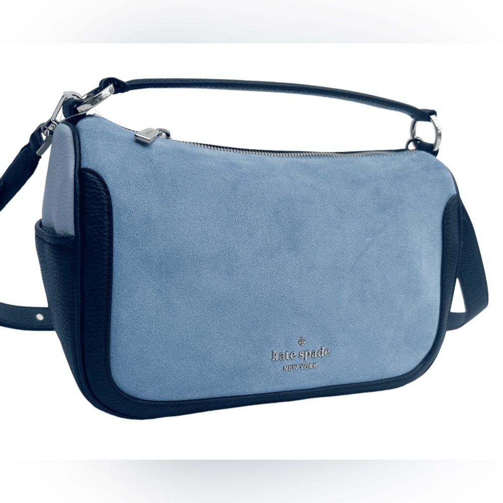Kate Spade Blazer Blue Suede And Leather Smoosh Shoulder Bag